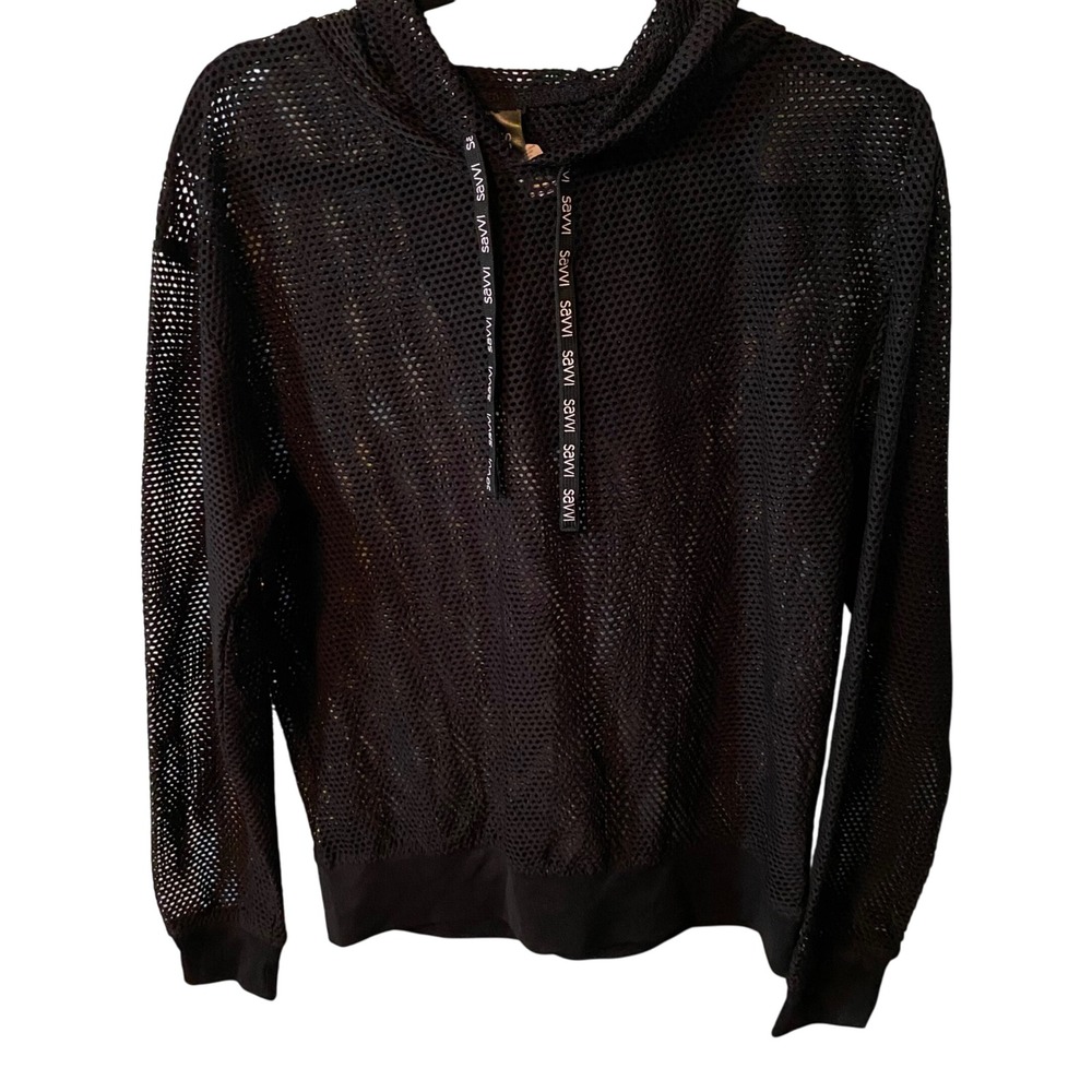 SAVVI Black Mesh‎ Athleisure Hoodie Sweatshirt Womens Size M Lightweight